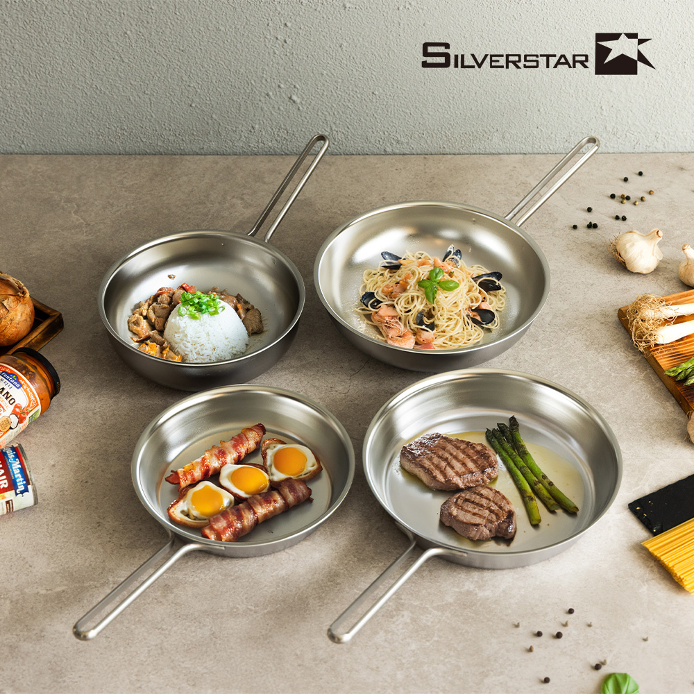 [실버스타] Aha(아하!) 304 통3중 인덕션IH 무연마제 스텐팬 후라이팬24cm+후라이팬28cm+궁중팬24cm+궁중팬28cm(핸들형)