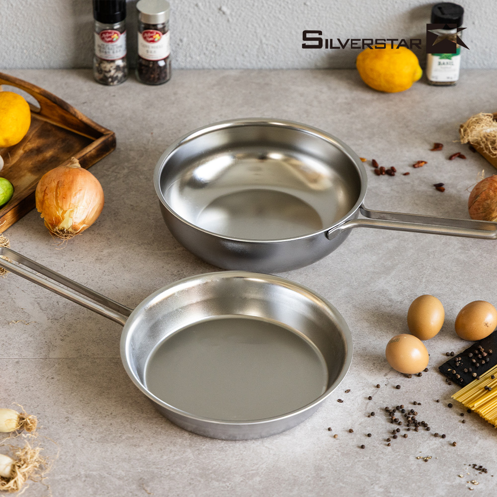 [실버스타] Aha(아하!) 304 통3중 인덕션IH 무연마제 스텐팬 후라이팬24cm+궁중팬24cm(핸들형)