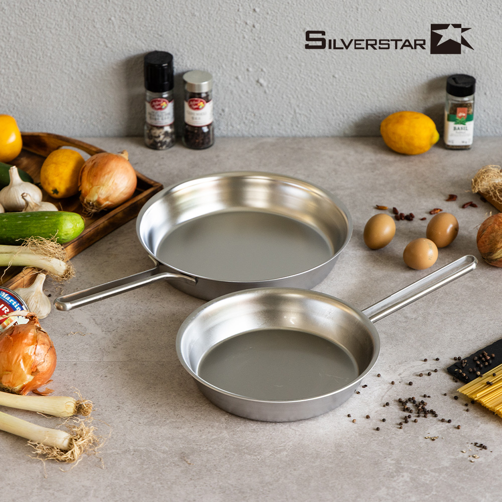 [실버스타] Aha(아하!) 304 통3중 인덕션IH 무연마제 스텐팬 후라이팬24cm+후라이팬28cm(핸들형)