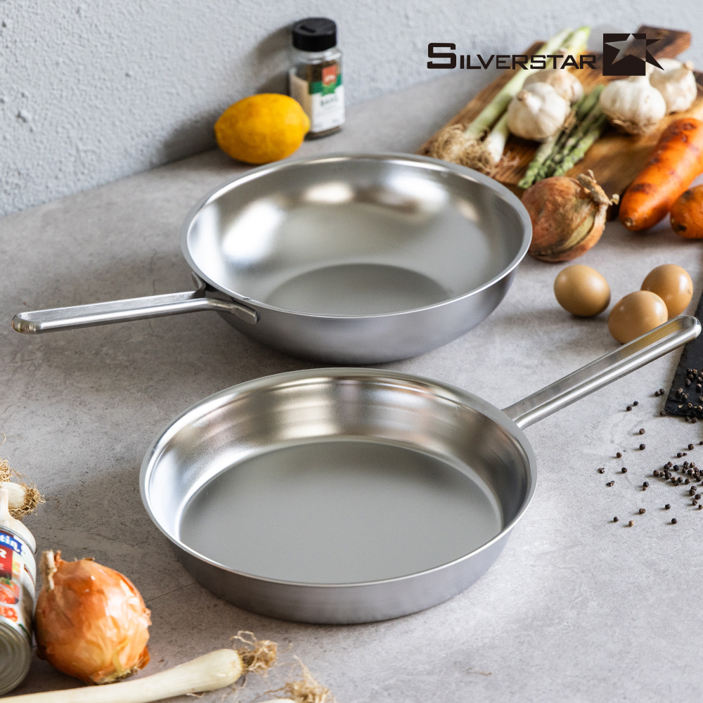 [실버스타] Aha(아하!) 304 통3중 인덕션IH 무연마제 스텐팬 후라이팬28cm+궁중팬28cm(핸들형)