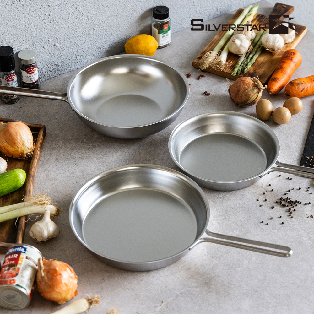 [실버스타] Aha(아하!) 304 통3중 인덕션IH 무연마제 스텐팬 후라이팬24cm+후라이팬28cm+궁중팬28cm(핸들형)